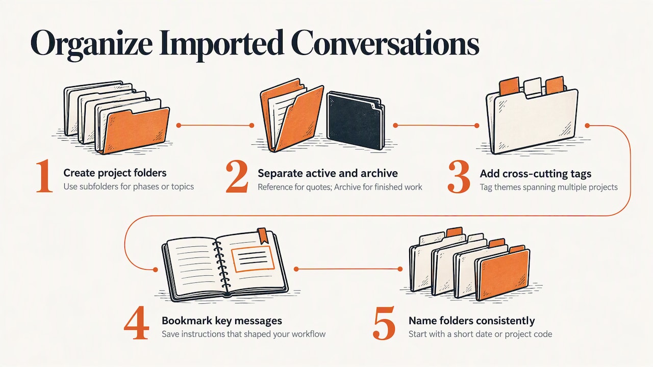 How should you organize imported conversations in TidyChats afterward?, overview diagram